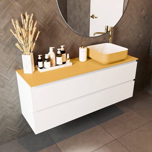 TOP 41 Ocher solid surface Plan de travail 130cm. Épaisseur 0,9cm. Adapté pour le plan de travail | vasque À poser.