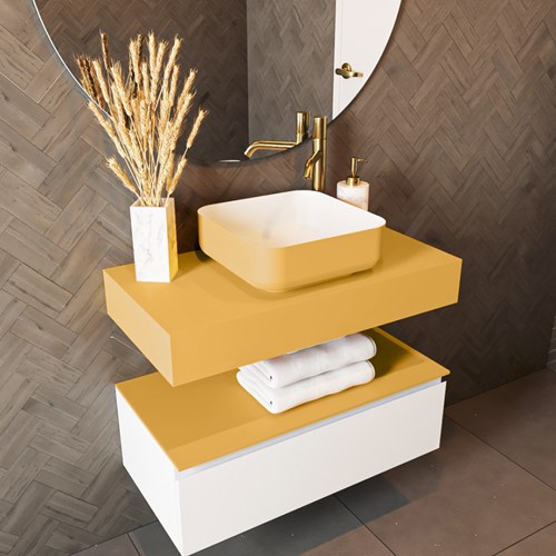 TOP 41 Ocher wall-hung solid surface module / shelf 81cm. Thickness 12cm. Suitable for countertop basin.-2