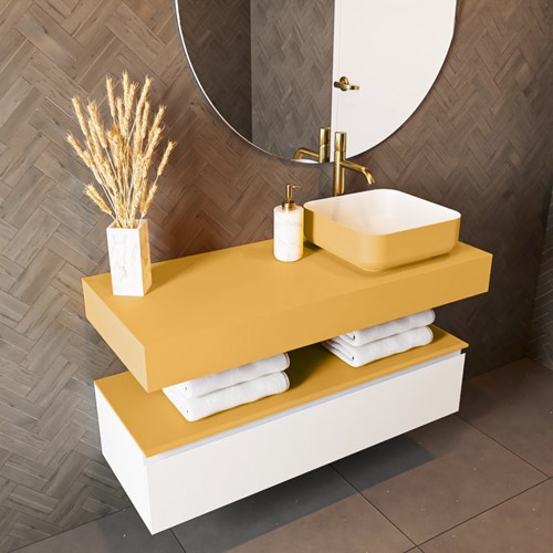 TOP 46 Ocher wall-hung solid surface module / shelf 110cm. Thickness 12cm. Suitable for countertop basin.-2