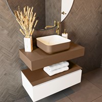 TOP 41 Rust solid surface étagère suspendu 81cm. Épaisseur 12cm. Convient pour une vasque à poser.-2