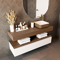 TOP 30 Rust vrijhangende solid surface module / planchet 131cm. Rand 12cm hoog. Blad geschikt voor waskom.-2