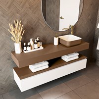 TOP 23 Rust vrijhangende solid surface module / planchet 150cm. Rand 12cm hoog. Blad geschikt voor waskom.-2