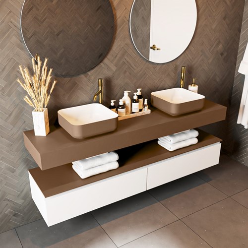 TOP 23 Rust solid surface étagère suspendu 171cm. Épaisseur 12cm. Convient pour une vasque à poser.-2