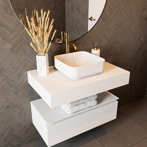 TOP 51 Talc vrijhangende solid surface module / planchet 80cm. Rand 12cm hoog. Blad geschikt voor waskom.-2