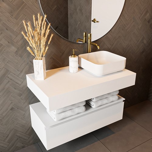 TOP 51 Talc vrijhangende solid surface module / planchet 91cm. Rand 12cm hoog. Blad geschikt voor waskom.-2