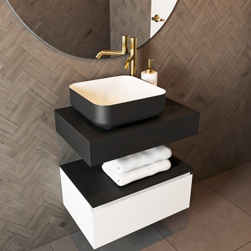 TOP 23 Urban vrijhangende solid surface module / planchet 61cm. Rand 12cm hoog. Blad geschikt voor waskom.-2