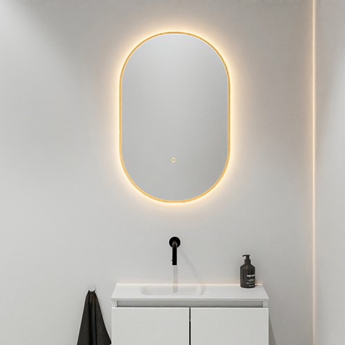 MONDIAZ GLOW espejo óvalo 45x90cm Ocher. Iluminación LED con sensor de movimiento alrededor.