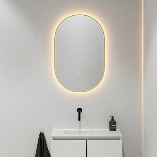MONDIAZ GLOW espejo óvalo 45x90cm Oro. Iluminación LED con sensor de movimiento alrededor.