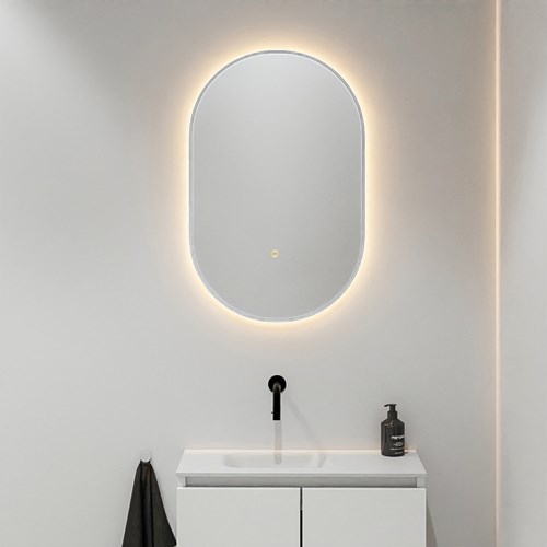 MONDIAZ GLOW espejo óvalo 45x90cm Plata. Iluminación LED con sensor de movimiento alrededor.