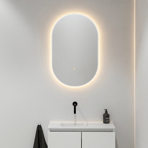 MONDIAZ GLOW miroir Oval 45x90cm Talc. Éclairage LED avec détecteur de mouvement tout autour.