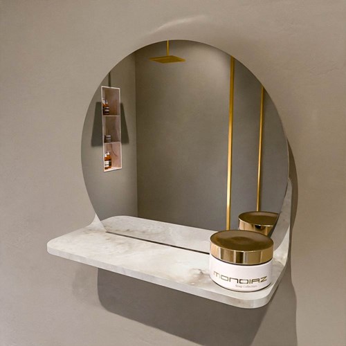 MONDIAZ SPOT specchio rotondo Ø30cm con mensola specchio colore Frappe.