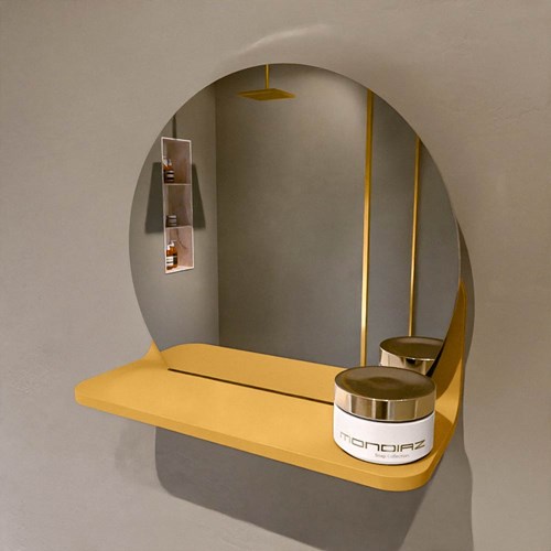 MONDIAZ SPOT spiegel rond Ø30cm met Spiegelplanchet kleur Ocher.