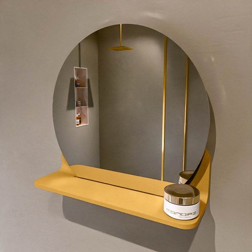 MONDIAZ SPOT Espejo redondo Ø40cm con estante de espejo color Ocher.