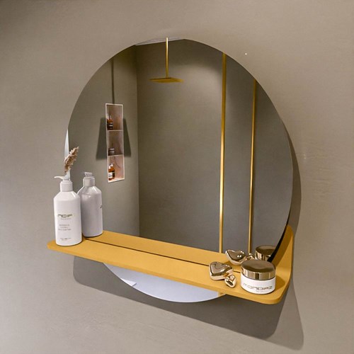 MONDIAZ SPOT Espejo redondo Ø60cm con estante de espejo color Ocher.