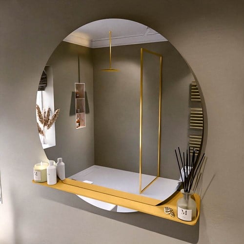 MONDIAZ SPOT Espejo redondo Ø120cm con estante de espejo color Ocher.