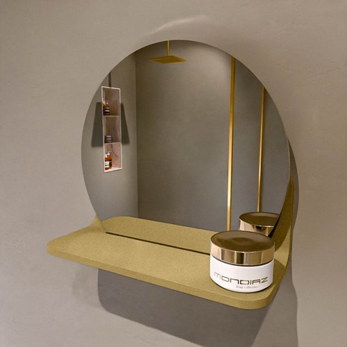 MONDIAZ SPOT Espejo redondo Ø30cm con estante de espejo color Oro.