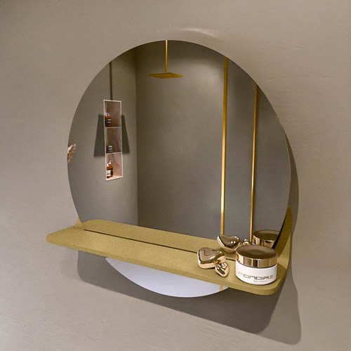 MONDIAZ SPOT Espejo redondo Ø50cm con estante de espejo color Oro.