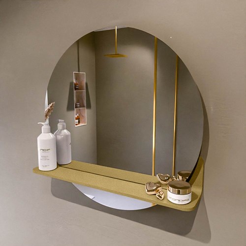MONDIAZ SPOT Espejo redondo Ø60cm con estante de espejo color Oro.