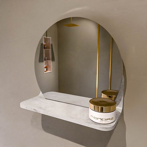 MONDIAZ SPOT spiegel rond Ø30cm met Spiegelplanchet kleur Ostra.