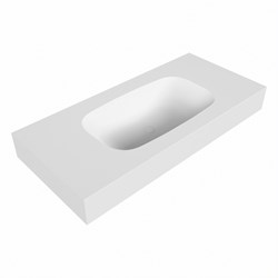 STOR SMALL Talc vrijhangende solid surface wastafel 101cm. Positie wasbak Midden. Rand 12cm hoog.