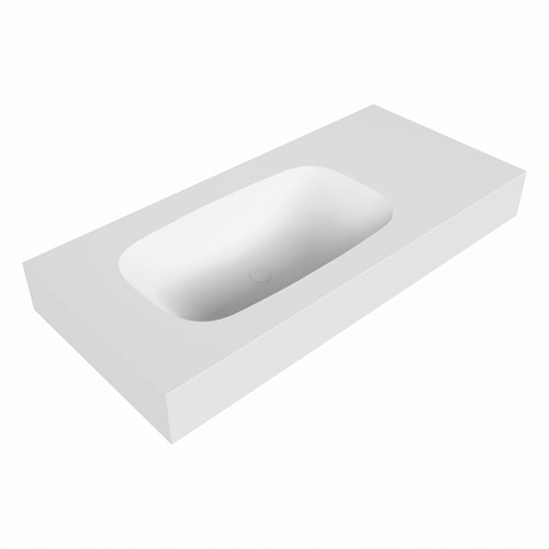 STOR SMALL Talc vrijhangende solid surface wastafel 100cm. Positie wasbak Links. Rand 12cm hoog.