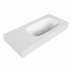 STOR SMALL Talc vrijhangende solid surface wastafel 100cm. Positie wasbak Rechts. Rand 12cm hoog.