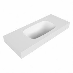 STOR SMALL Talc vrijhangende solid surface wastafel 111cm. Positie wasbak Midden. Rand 12cm hoog.