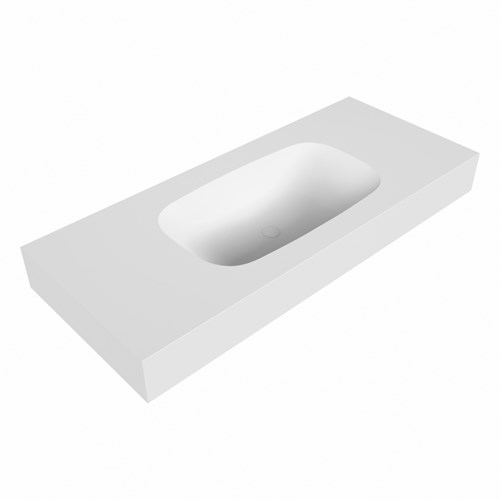 STOR SMALL Talc vrijhangende solid surface wastafel 111cm. Positie wasbak Midden. Rand 12cm hoog.