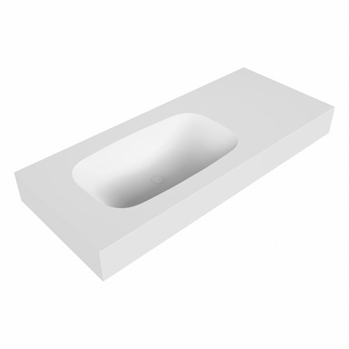 STOR SMALL Talc vrijhangende solid surface wastafel 111cm. Positie wasbak Links. Rand 12cm hoog.