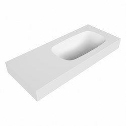 STOR SMALL Talc vrijhangende solid surface wastafel 110cm. Positie wasbak Rechts. Rand 12cm hoog.