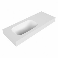 STOR SMALL Talc vrijhangende solid surface wastafel 120cm. Positie wasbak Links. Rand 12cm hoog.