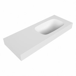 STOR SMALL Talc vrijhangende solid surface wastafel 120cm. Positie wasbak Rechts. Rand 12cm hoog.
