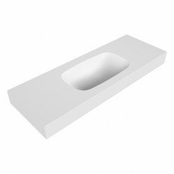 STOR SMALL Talc vrijhangende solid surface wastafel 130cm. Positie wasbak Midden. Rand 12cm hoog.