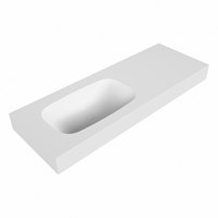 STOR SMALL Talc vrijhangende solid surface wastafel 130cm. Positie wasbak Links. Rand 12cm hoog.