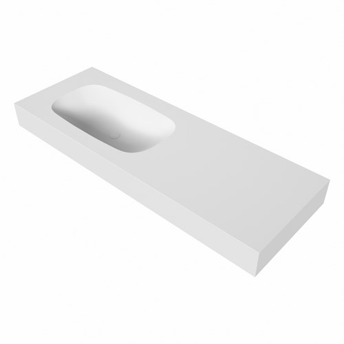 STOR SMALL Talc vrijhangende solid surface wastafel 130cm. Positie wasbak Links. Rand 12cm hoog.-3