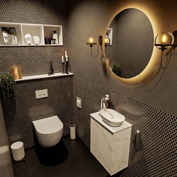 FOWY 40cm mueble fondo reducido Cararra. Lavabo sobre encimera posición Derecho 1 orificio color Talc | Talc.
