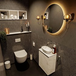 FOWY 40cm mueble fondo reducido Cararra. Lavabo sobre encimera posición Centro sin orificio color Talc | Talc.