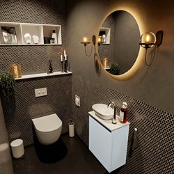 FOWY 40cm mueble fondo reducido Clay. Lavabo sobre encimera posición Izquierda 1 orificio color Talc | Talc.