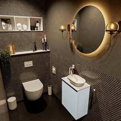 FOWY 40cm mueble fondo reducido Clay. Lavabo sobre encimera posición Derecho 1 orificio color Talc | Talc.
