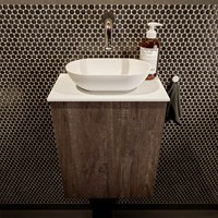 FOWY 23cm meuble lave-main Dark Brown. Lavabo POOLE position Centrée sans trou pour robinet couleur Talc | Talc.-2