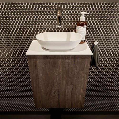 FOWY 40cm WC-möbel Dark Brown. Waschbecken position Mittig kein hahnloch farbe Talc | Talc.-2