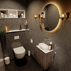 FOWY 40cm mueble fondo reducido Dark Brown. Lavabo sobre encimera posición Centro sin orificio color Talc | Talc.