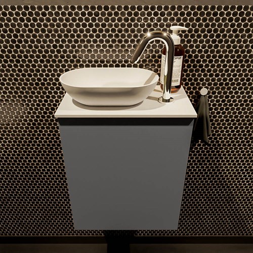 FOWY 23cm cloakroom vanity set Dark Grey. Basin POOLE position Left 1 tab hole color Talc | Talc.-2