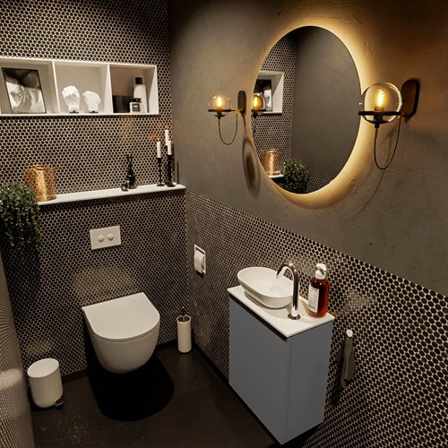 FOWY 23cm cloakroom vanity set Dark Grey. Basin POOLE position Left 1 tab hole color Talc | Talc.