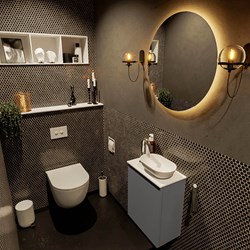 FOWY 40cm mueble fondo reducido Dark Grey. Lavabo sobre encimera posición Derecho 1 orificio color Talc | Talc.