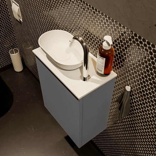 FOWY 40cm mueble fondo reducido Dark Grey. Lavabo sobre encimera posición Izquierda 1 orificio color Talc | Talc.-3