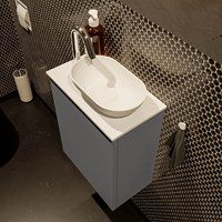 FOWY 40cm mueble fondo reducido Dark Grey. Lavabo sobre encimera posición Derecho 1 orificio color Talc | Talc.-3