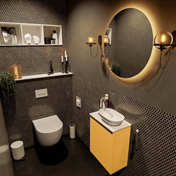 FOWY 40cm mueble fondo reducido Ocher. Lavabo sobre encimera posición Derecho 1 orificio color Talc | Talc.