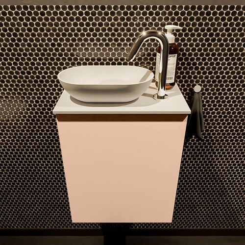 FOWY 23cm meuble lave-main Rosee. Lavabo POOLE position Gauche 1 trou pour robinetter couleur Talc | Talc.-2
