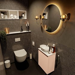 FOWY 40cm mueble fondo reducido Rosee. Lavabo sobre encimera posición Izquierda 1 orificio color Talc | Talc.